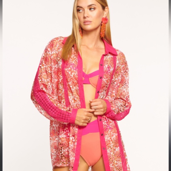 Ramy Brook Other - Ramy Brook Gary Princed Lace Swim Cover Up Shirt